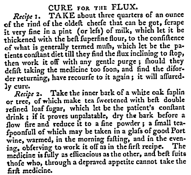 An article about a cure for flux, New Jersey State Gazette newspaper article 21 August 1793