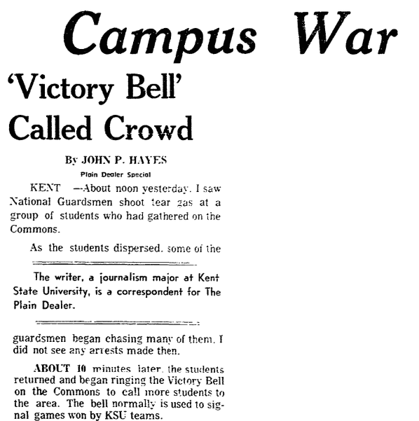 An article about the Kent State Shootings, Plain Dealer newspaper article 5 May 1970