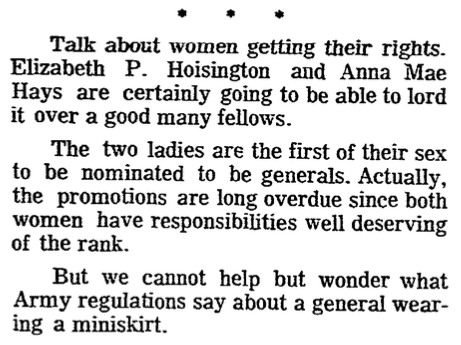 An article about the first two women generals in U.S. Army history, Plain Dealer newspaper article 19 May 1970