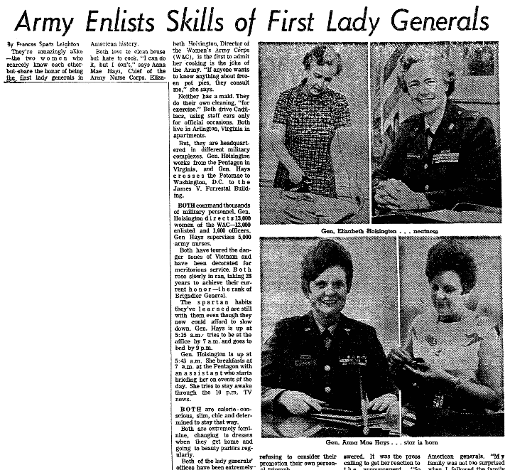 An article about the first two women generals in U.S. Army history, Plain Dealer newspaper article 5 July 1970