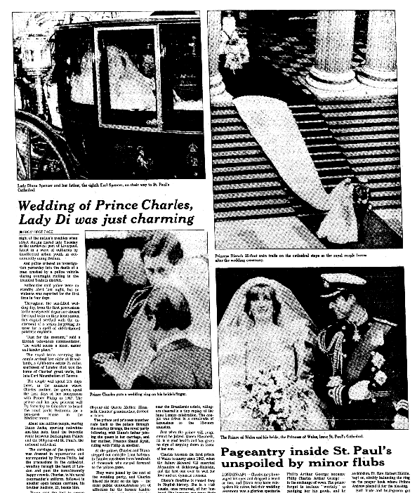 An article about the wedding of Prince Charles and Lady Diana, Plain Dealer newspaper article 30 July 1981