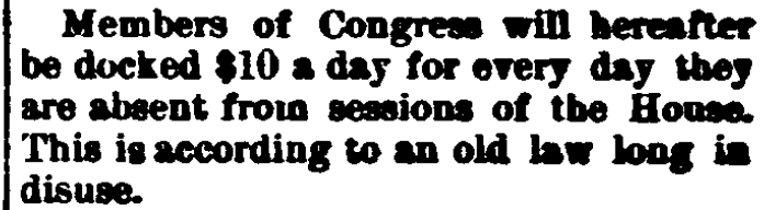 An article about a law for fining absent congressional Representatives, Belmont Chronicle, and Farmers, Mechanics and Manufacturers Advocate newspaper article 26 April 1894