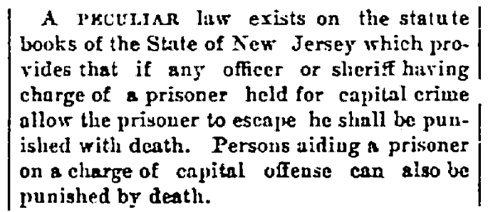 An article about an escaped prisoners law, Cleveland Leader newspaper article 19 August 1882