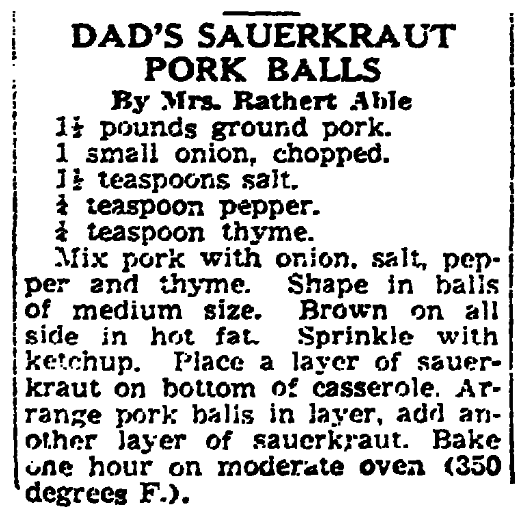 A recipe for pork balls, New Orleans States newspaper article 13 June 1940