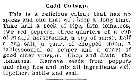 A recipe for ketchup, Plain Dealer newspaper article 16 September 1900
