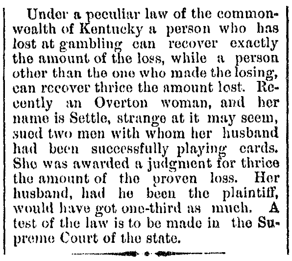 An article about a gambling law, Repository newspaper article 30 December 1882