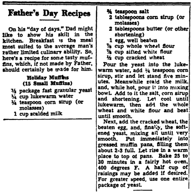 A recipe for muffins, Trenton Evening Times newspaper article 11 June 1942