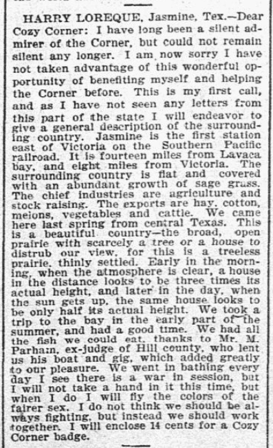 Letters to the editor written by children, Dallas Morning News newspaper article 31 October 1897
