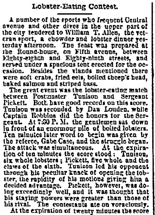 An article about an eating contest, San Francisco Bulletin newspaper article 16 July 1878