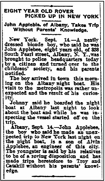 An article about John Applebee, Watertown Daily Times newspaper article 14 September 1911