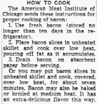 An article about bacon, Dallas Morning News newspaper article 25 March 1952