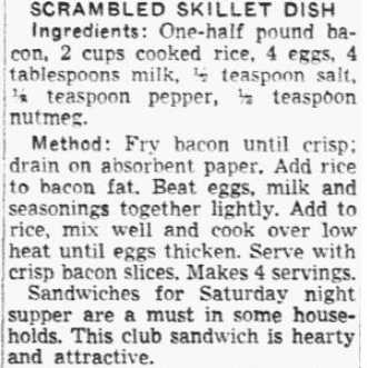 A bacon recipe, Dallas Morning News newspaper article 25 March 1952