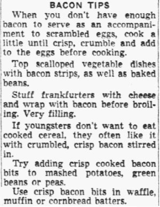 An article about bacon, Dallas Morning News newspaper article 25 March 1952