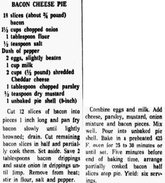 A bacon recipe, Dallas Morning News newspaper article 25 March 1952