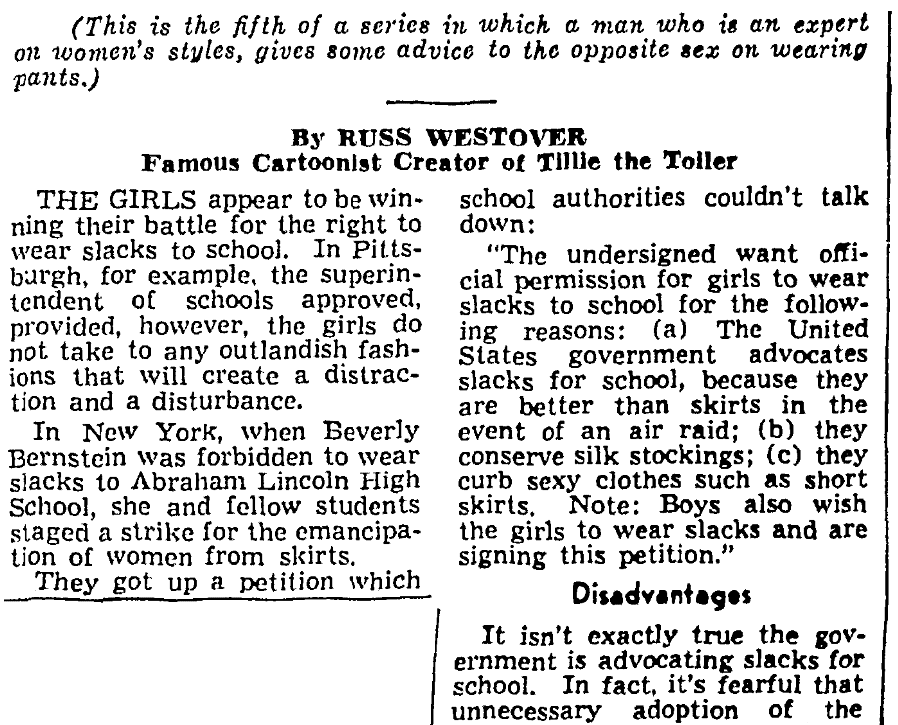 An article about high school dress codes, Detroit Times newspaper article 22 May 1942