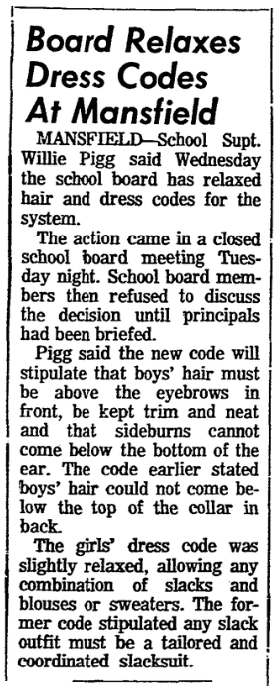 An article about high school dress codes, Fort Worth Star-Telegram newspaper article 10 February 1972