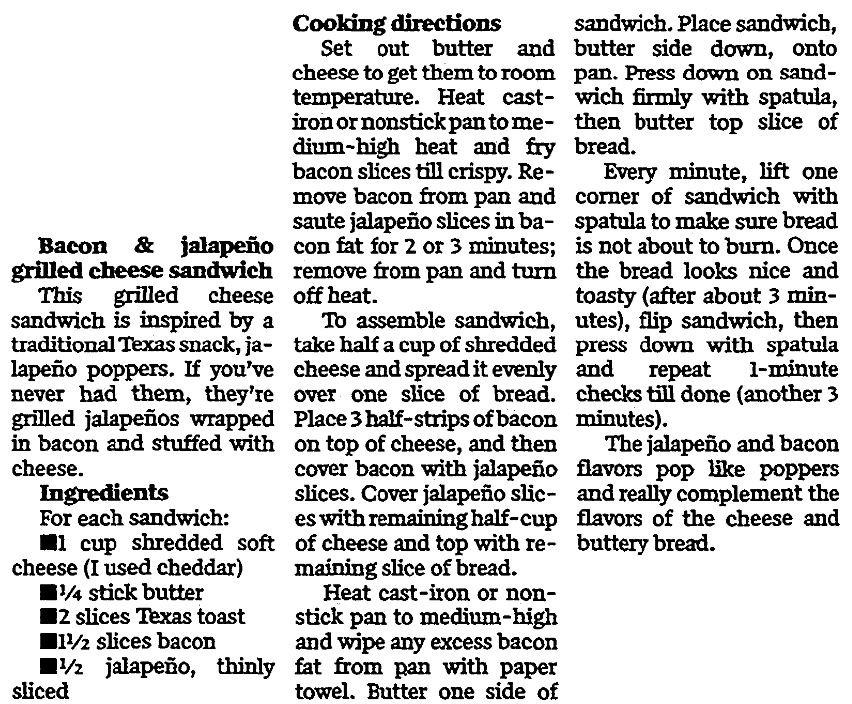 A bacon recipe, Fort Worth Star-Telegram newspaper article 26 April 2013