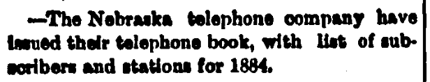 An article about telephone books/directories, Omaha Daily Bee newspaper article 8 January 1884