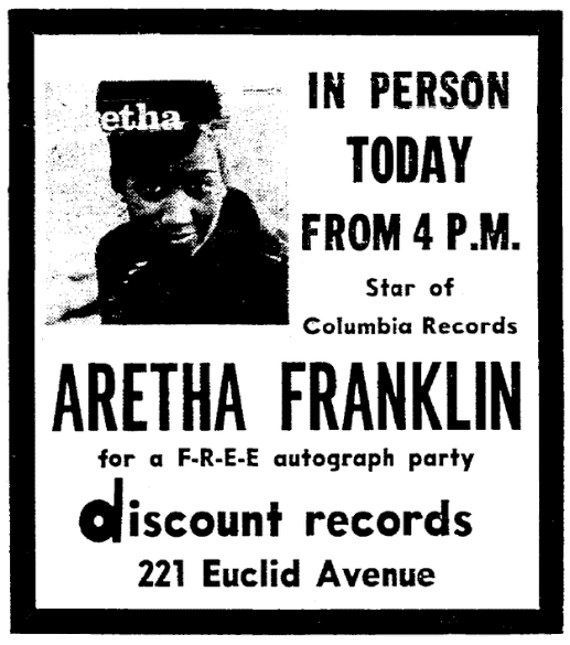 An ad promoting an appearance by Aretha Franklin, Plain Dealer newspaper advertisement 29 December 1961