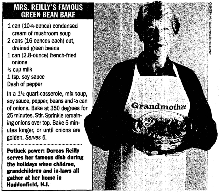 An article about green bean casserole, Bellingham Herald newspaper article 10 November 1996