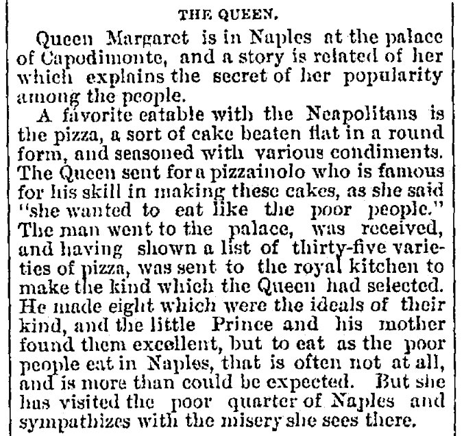 An article about pizza, Cincinnati Daily Gazette newspaper article 17 July 1880