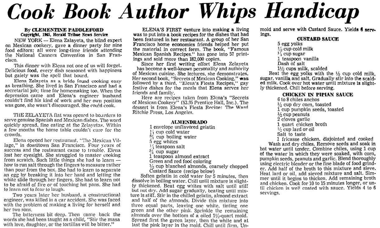 Recipes, Corpus Christi Caller-Times newspaper article 14 February 1965