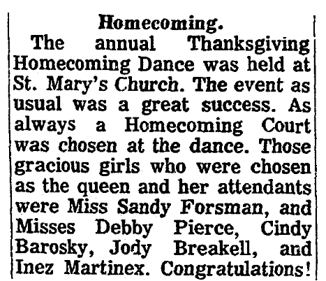 An article about homecoming, Daily Advocate newspaper article 9 December 1970