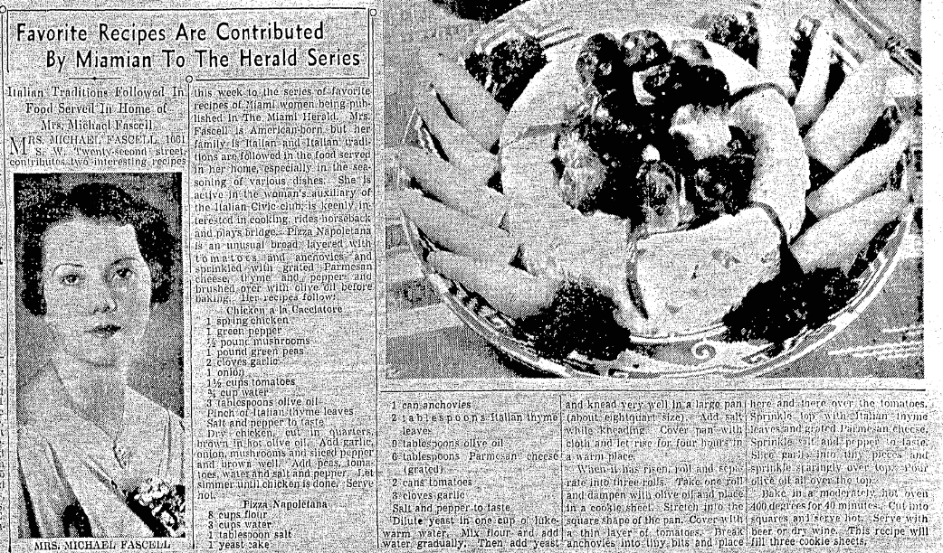 A pizza recipe, Miami Herald newspaper article 1 April 1938