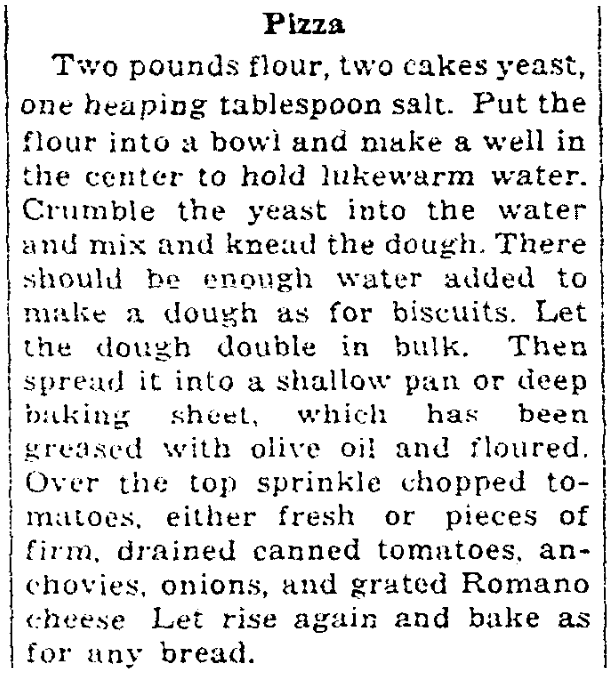 A pizza recipe, Milwaukee Journal Sentinel newspaper article 10 December 1937