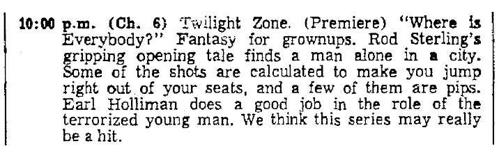 An article about Rod Serling and "The Twilight Zone," Oregonian newspaper article 2 October 1959