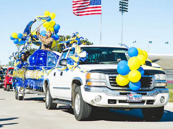 Photo: Homecoming parade at Texas A&M University, 2 November 2013. Credit: Texas A&M University-Commerce Marketing Communications Photography; Wikimedia Commons.