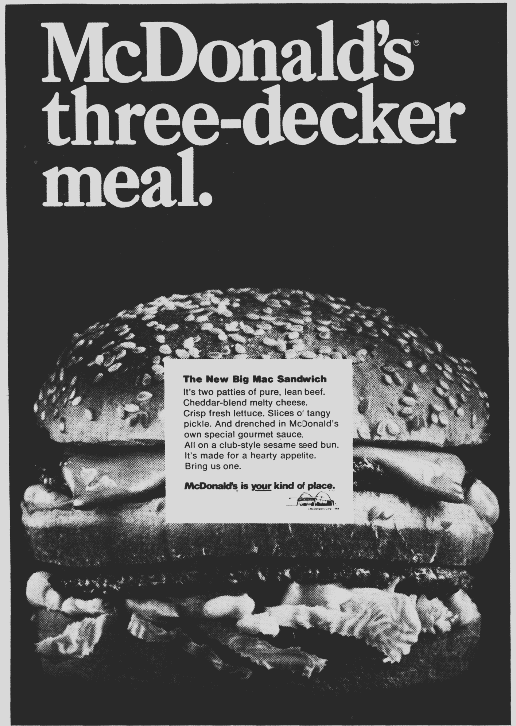 An ad for a McDonald's Big Mac, Daily Northwestern newspaper advertisement 24 September 1968