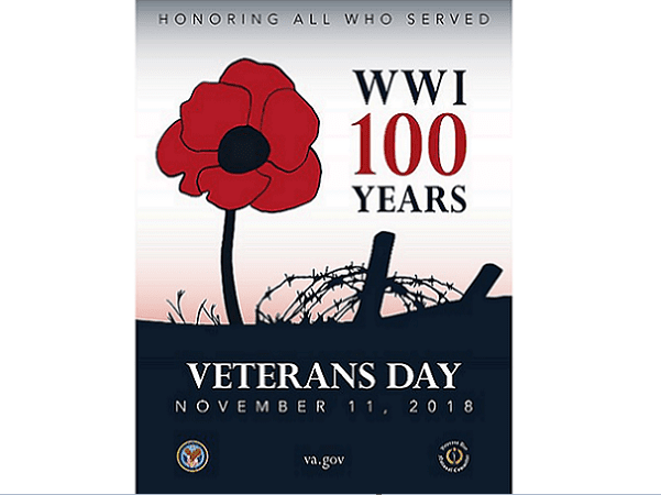 Illustration: poster for Veterans Day 2018, the 100th anniversary of the end of World War I. Credit: U.S. Department of Veterans Affairs; Wikimedia Commons.