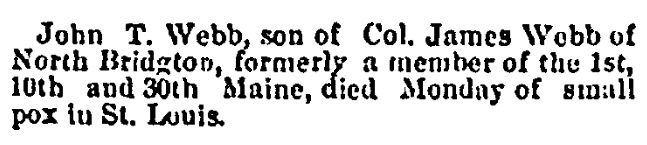 An obituary for John T. Webb, Portland Daily Press newspaper article 24 March 1873