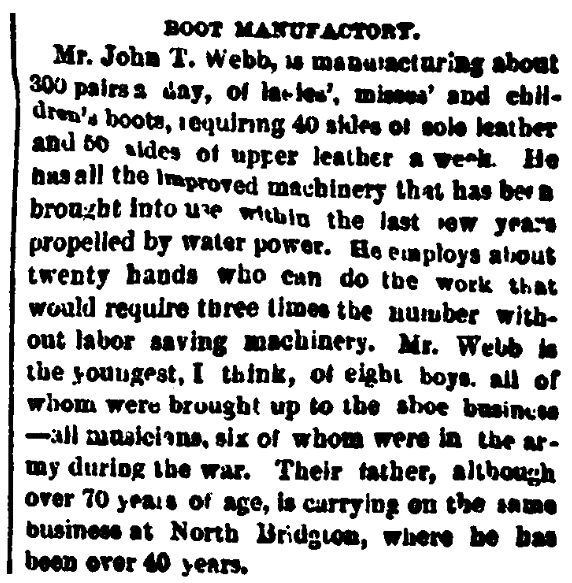 An article about John T. Webb, Portland Daily Press newspaper article 19 December 1868