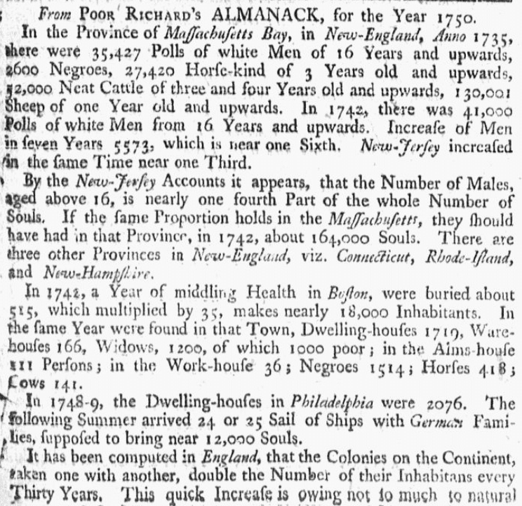 An article about "Poor Richard's Almanack," Boston Evening-Post newspaper article 5 February 1750