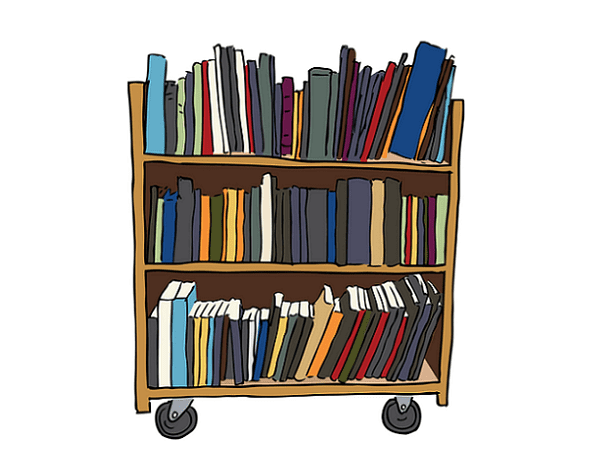 Illustration: a library book cart filled with books