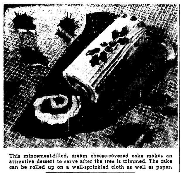 A photo of a Yule Log cake, Oregonian newspaper article 20 December 1945