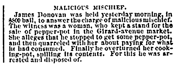 An article about Pepper Pot soup, Press newspaper article 21 September 1865
