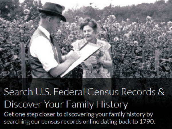 A screenshot of GenealogyBank's page for its U.S. Federal Census collection