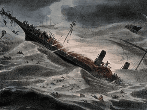 Illustration: "The Sinking of the Central America," by J. Childs, 1857. Credit: National Maritime Museum, London; Wikimedia Commons.