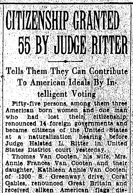 An article about U.S. citizenship for women, Miami Herald newspaper article 21 June 1933