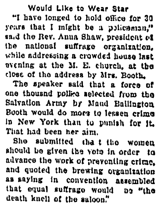 An article about Anna Shaw, Aberdeen American newspaper article 29 October 1910