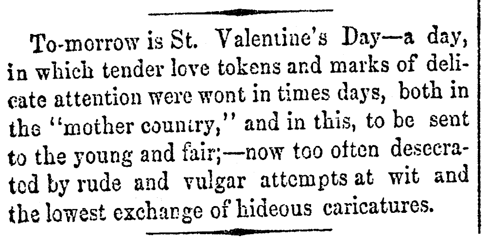 An article about Valentine's Day, Alexandria Gazette newspaper article 13 February 1863