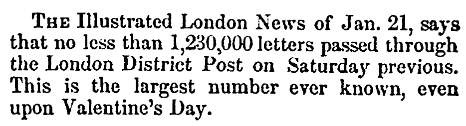 An article about Valentine's Day, California Farmer and Journal of Useful Sciences newspaper article 6 April 1854