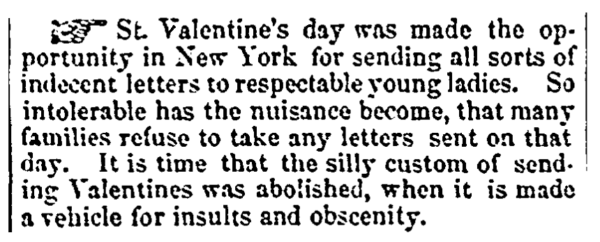 An article about Valentine's Day, Columbian Register newspaper article 10 March 1860