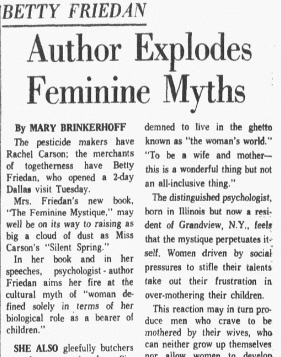 An article about Betty Friedan, Dallas Morning News newspaper article 30 October 1963