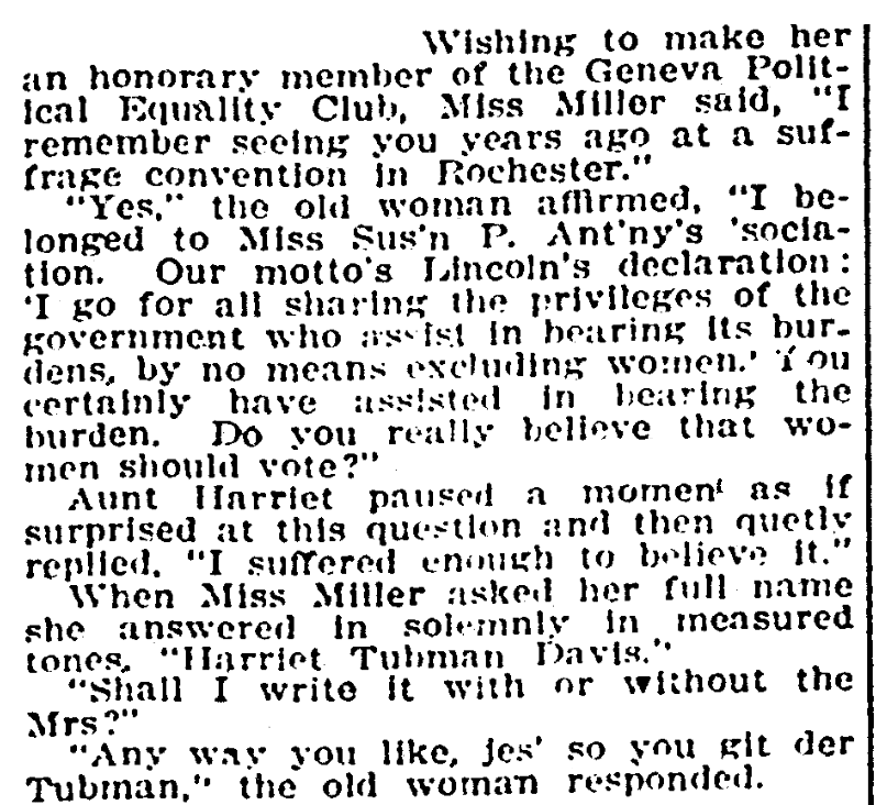 An article about Harriet Tubman, Freeman newspaper article 30 September 1911