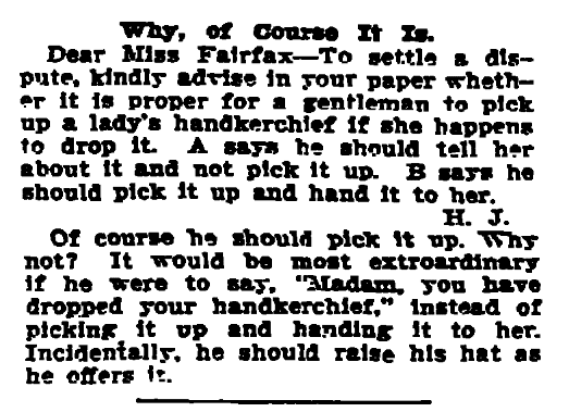 A newspaper advice column by "Beatrice Fairfax," New Orleans Item newspaper article 2 March 1910