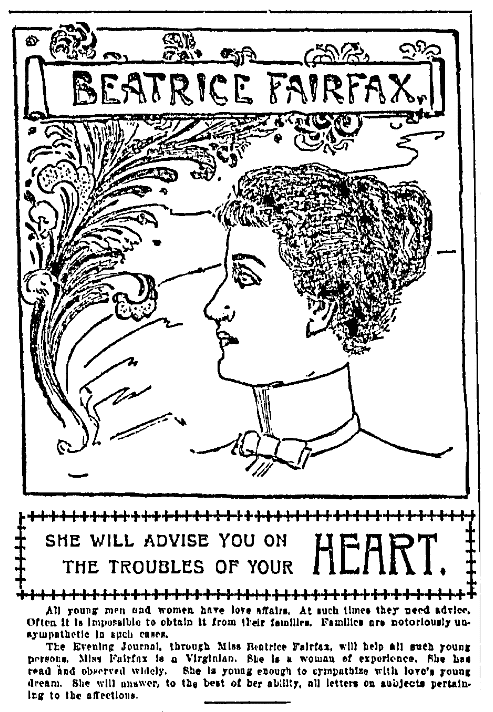 A newspaper advice column by "Beatrice Fairfax," New York Evening Journal newspaper article 20 July 1898